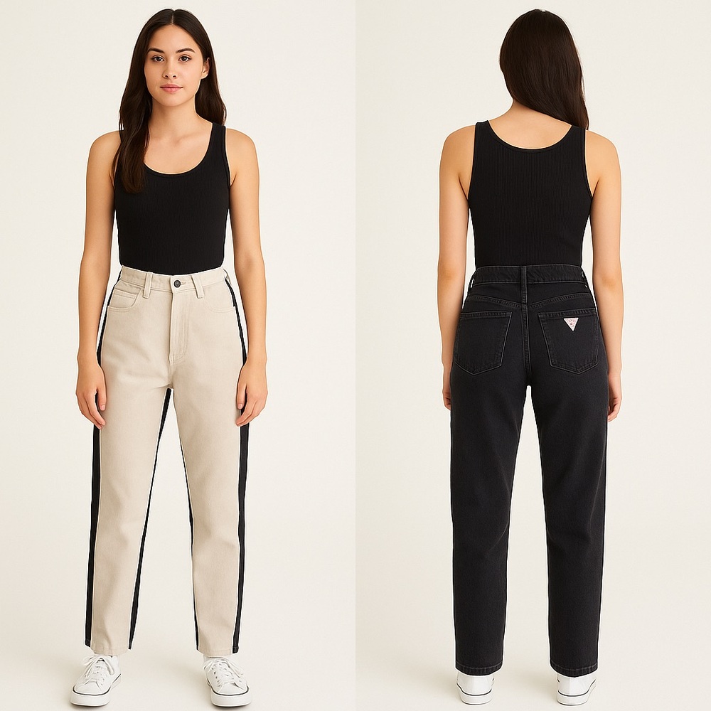 Guess Vintage 1981 High Waisted Jeans in Cream and Black Sz. 28 (Small)